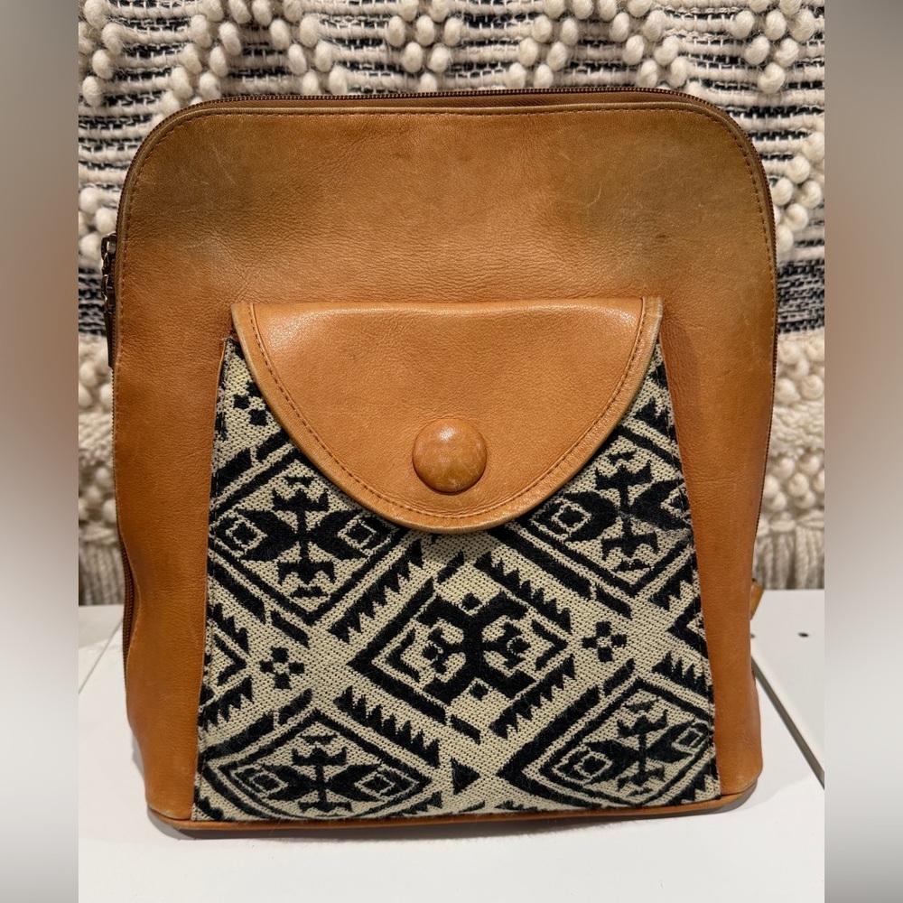 Rupay Tan and Black Patterned Women's Backpack Style Bag